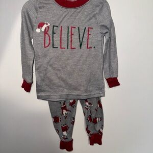Rae Dunn Gray and Red Kids Pajama Set with Santa Design